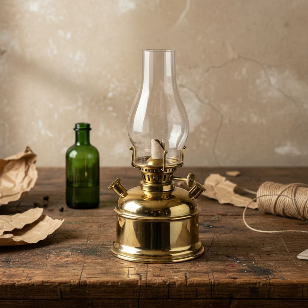 Lampe tempête en laiton, à pétrole