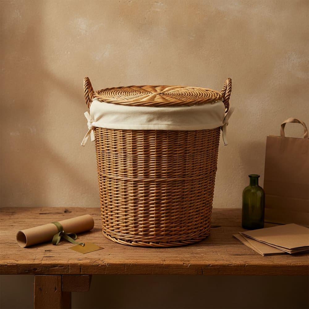 Panier à linge en osier tressé